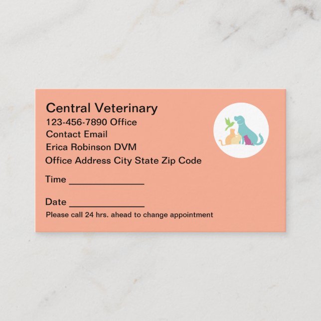 Colorful Pet Care Veterinary Appointment Cards Terminkarte (Vorderseite)