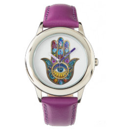 Colorful Petals Leaves Hamsa Sapphire Third Eye Armbanduhr