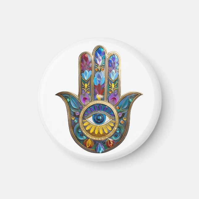 Colorful Petals Leaves Hamsa Sapphire Third Eye Magnet (Vorne)