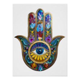 Colorful Petals Leaves Hamsa Sapphire Third Eye Poster