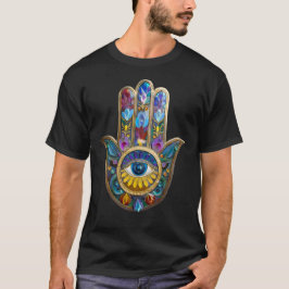 Colorful Petals Leaves Hamsa Sapphire Third Eye T-Shirt