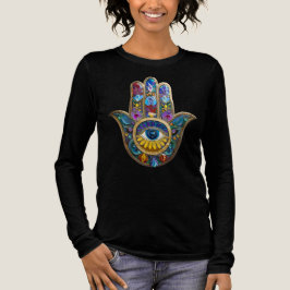 Colorful Petals Leaves Hamsa Sapphire Third Eye Tri-Blend Shirt