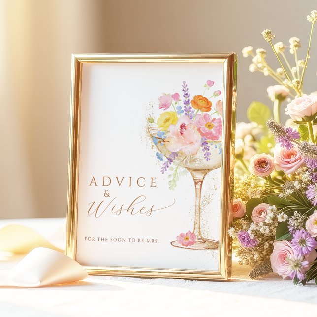 Colorful Petals Prosecco Advice Wishes Table Sign Poster (Von Creator hochgeladen)