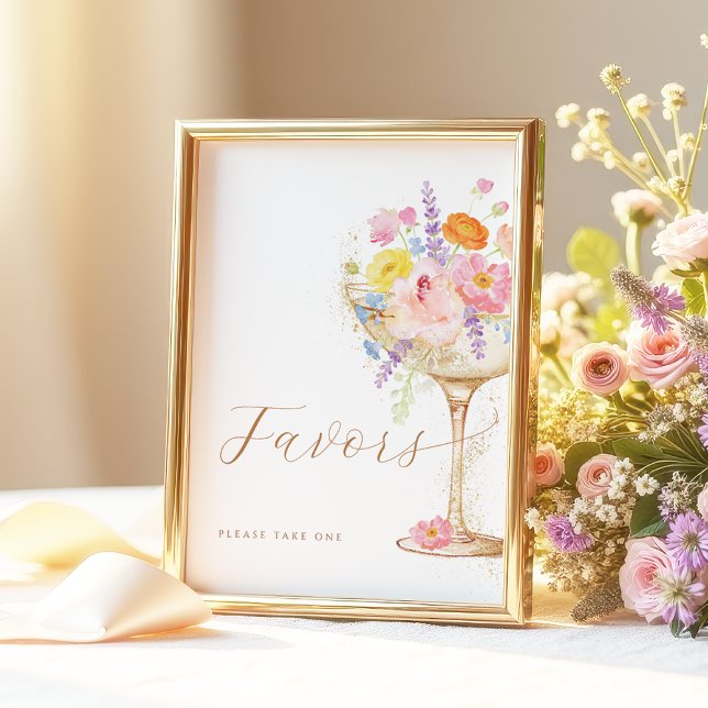Colorful Petals & Prosecco Favors Table Sign Poster (Von Creator hochgeladen)