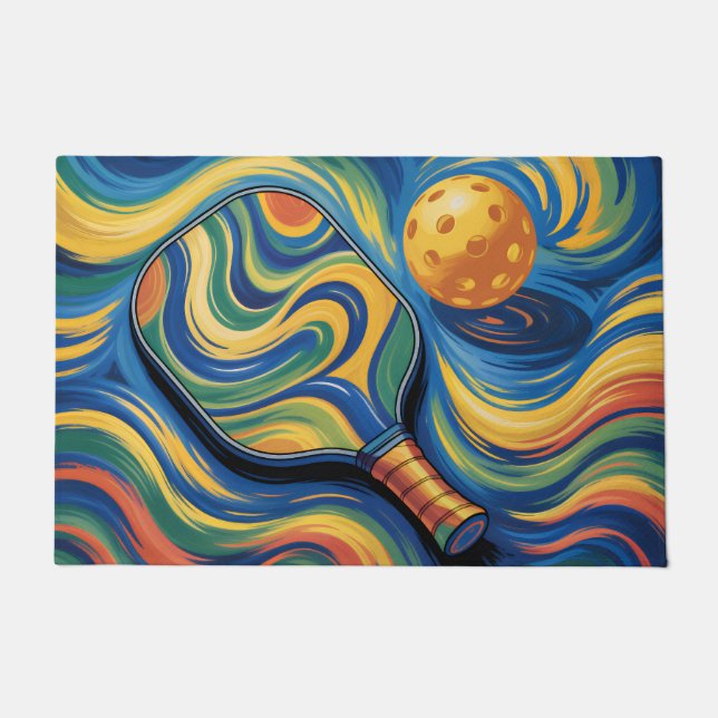 Colorful Pickleball Paddle And Ball  Fußmatte (Vorderseite)