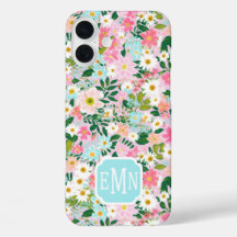 Colorful Pink Flower Garden Monogrammed