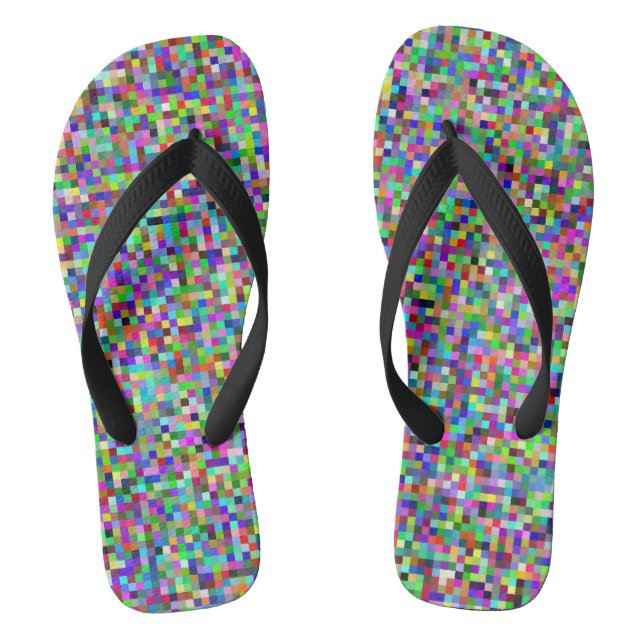 Colorful Pixel Squares Background Pattern Flip Flops (Fußbett)