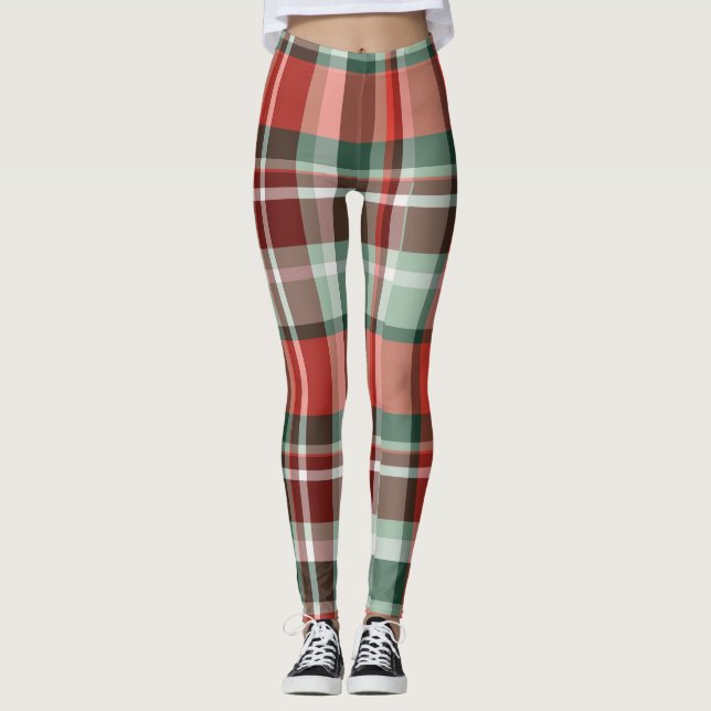 Colorful Plaid Christmas Leggings for Women (Vorderseite)