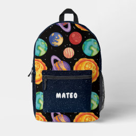 Colorful Planets and Stars Outer Space School Bedruckter Rucksack