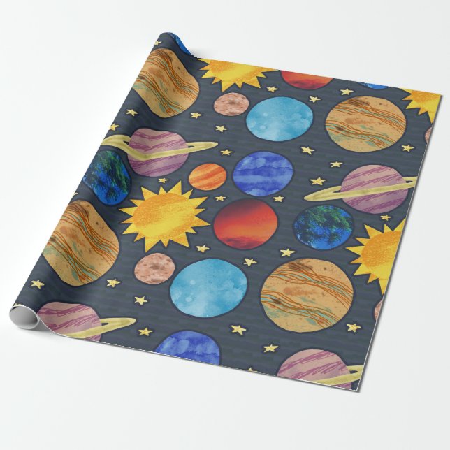 Colorful Planets Geschenkpapier (Ungerollt)
