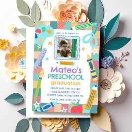 Colorful Playful Photo Preschool Graduation Einladung