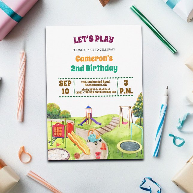 Colorful Playground Party 2nd Birthday Invitation Einladung (Von Creator hochgeladen)