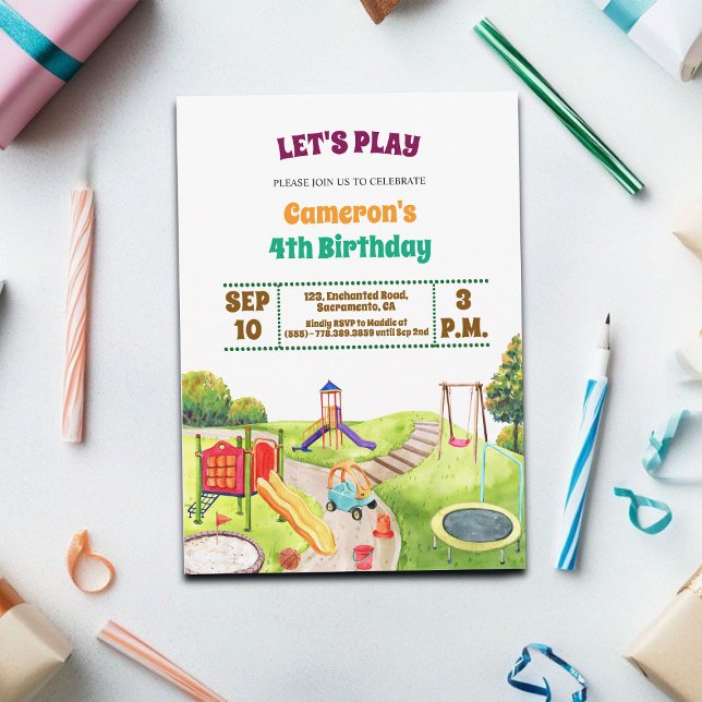 Colorful Playground Party 4th Birthday Invitation Einladung (Von Creator hochgeladen)