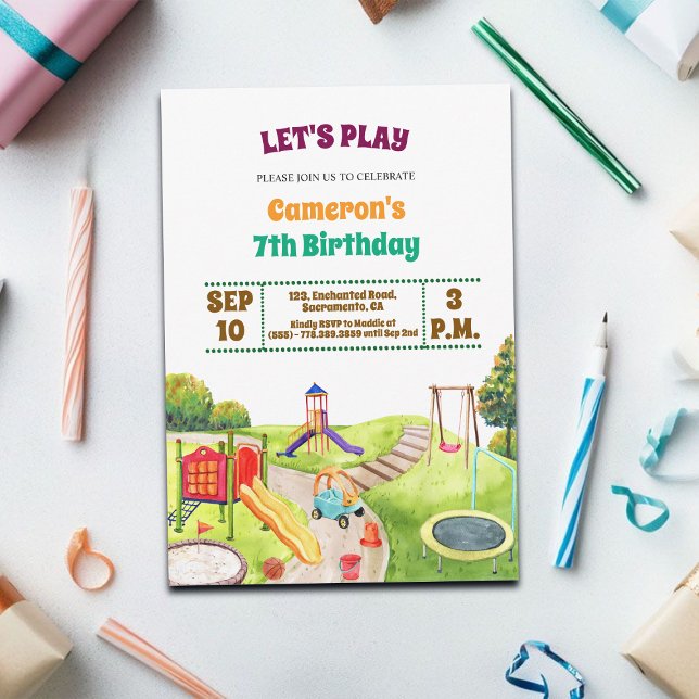 Colorful Playground Party 7th Birthday Invitation Einladung (Von Creator hochgeladen)