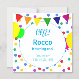 Colorful Polka Dots and Balloons 1st Birthday Kids Magneteinladung