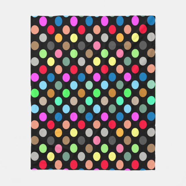 Colorful Polka Dots on Black Background - Seamless Fleecedecke (Vorderseite)
