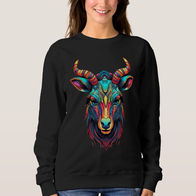 Colorful Polygon Geometric Kudu Antelope Pop Anima Sweatshirt (Vorderseite)
