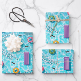 Colorful Poolside Items Summer Birthday Pool Party Geschenkpapier Set