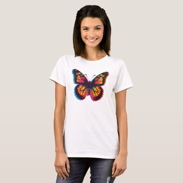 Colorful Pop Art Butterfly – Retro T-Shirt (Vorne ganz)