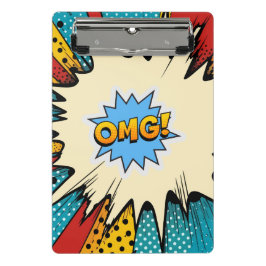 Colorful pop art OMG Blue red abstract Retro Mini Klemmbrett