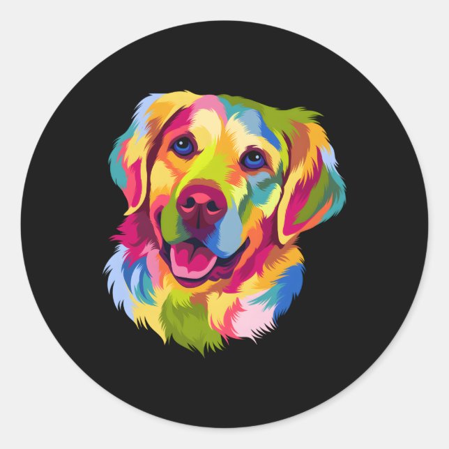 Colorful Pop Golden Retriever Portrait Owner Runder Aufkleber (Vorderseite)