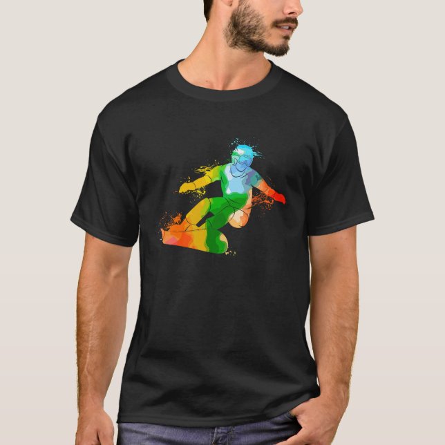 Colorful Pop Portrait Snowboarding T-Shirt (Vorderseite)