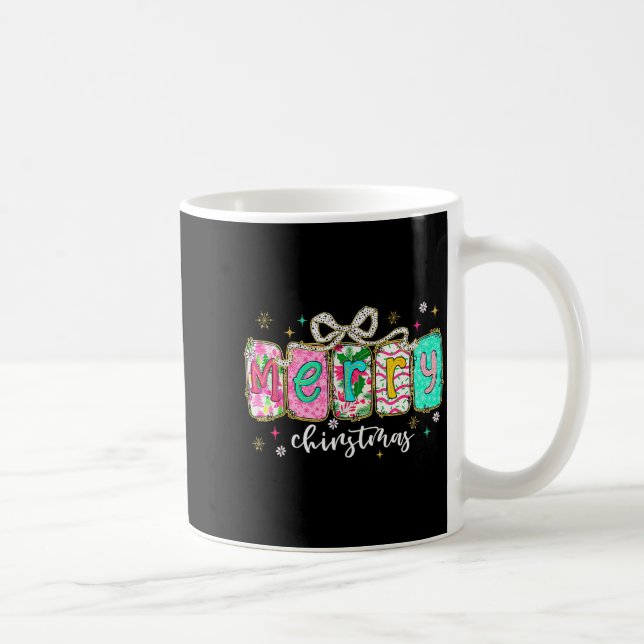 Colorful Preppy Merry Christmas Funny Coquette Bow Kaffeetasse (Rechts)