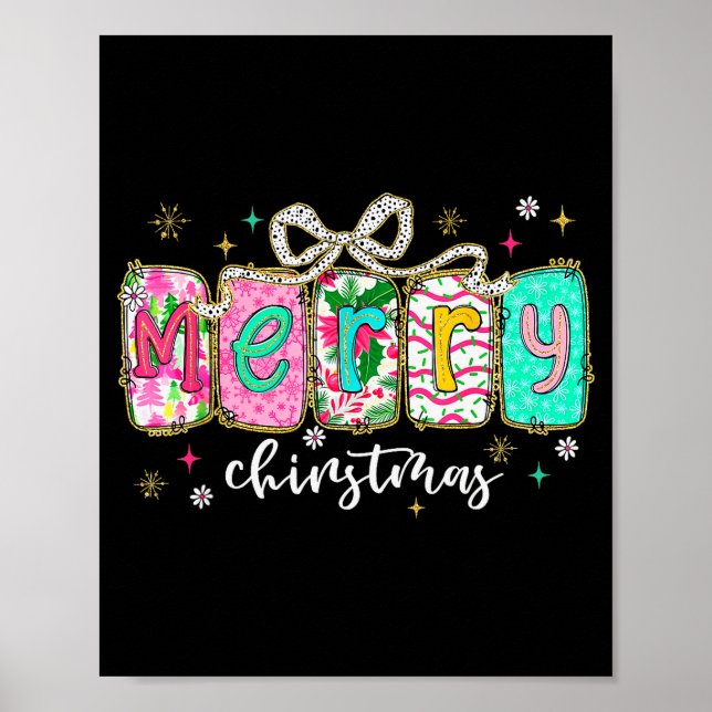 Colorful Preppy Merry Christmas Funny Coquette Bow Poster (Vorne)