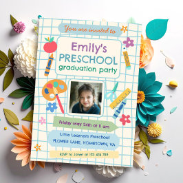 Colorful Preschool Graduation Photo Text Einladung