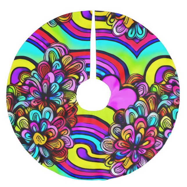 Colorful Psychedelic Cartoon Blume Weihnachten Polyester Weihnachtsbaumdecke (Vorderseite)