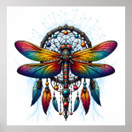 Colorful Psychedelic Dragonfly Dreamcatcher Boho Poster