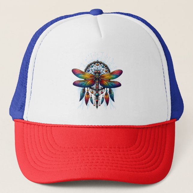 Colorful Psychedelic Dragonfly Dreamcatcher Boho Truckerkappe (Vorderseite)