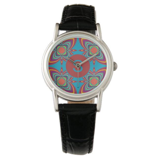 Colorful Psychedelic Geometric Pattern Monogram Armbanduhr (Vorderseite)