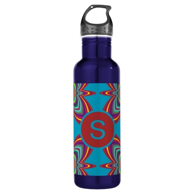 Colorful Psychedelic Geometric Pattern Monogram Edelstahlflasche (Vorderseite)