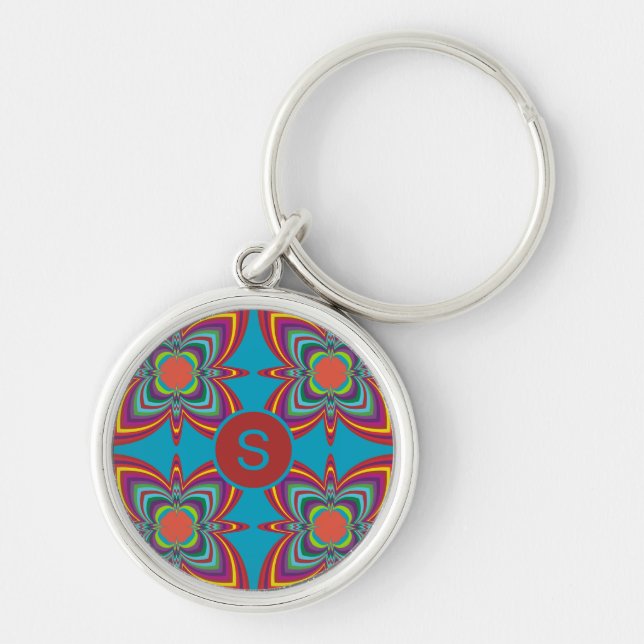 Colorful Psychedelic Geometric Pattern Monogram Schlüsselanhänger (Vorne)