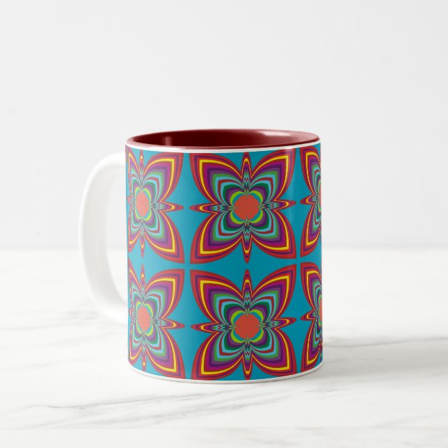 Colorful Psychedelic Geometric Pattern Zweifarbige Tasse (Vorderseite Links)