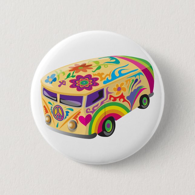 Colorful Psychedelic Painted Bus Boho Hippie Button (Vorderseite)