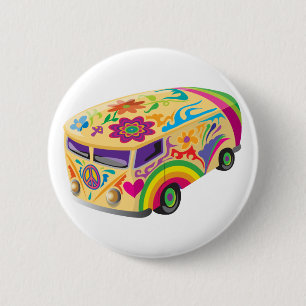 Colorful Psychedelic Painted Bus Boho Hippie Button