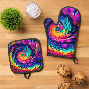 Colorful Psychedelic Spiral Art Ofenhandschuh & Topflappen-Set