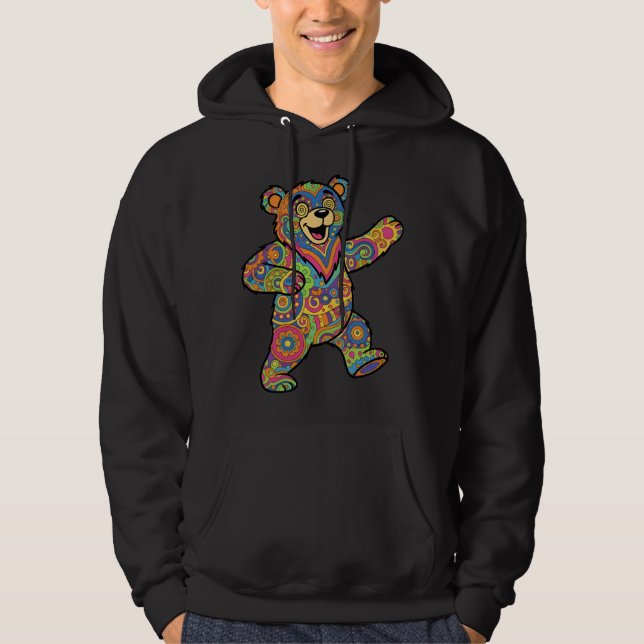Colorful Psychedelic Teddy Bear Art Hoodie (Vorderseite)