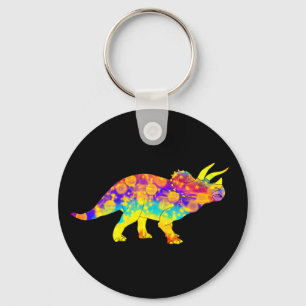Colorful Psychedelic Triceratops Dinosaurier Art Schlüsselanhänger