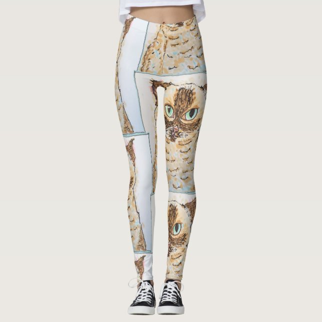 Colorful Quirky Cat Portrait Leggings (Vorderseite)