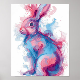 Colorful Rabbit Wall Art – Blue and Pink Poster