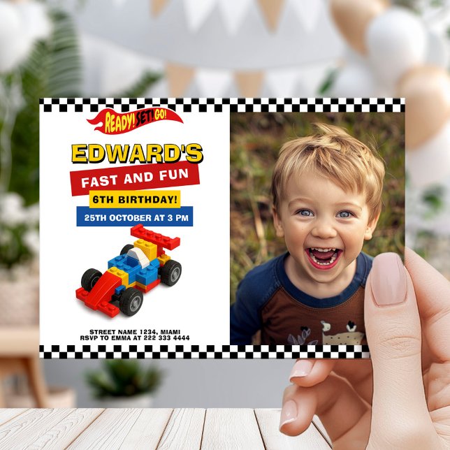 Colorful Race Car Kids Party Einladung (Von Creator hochgeladen)