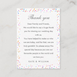 Colorful Rainbow Confetti Wedding Vielen Dank Platzkarte