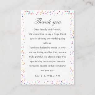 Colorful Rainbow Confetti Wedding Vielen Dank Platzkarte