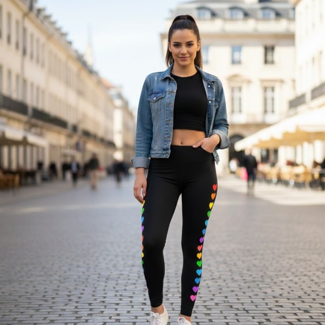 Colorful Rainbow Heart Printed Leggings for Women (Von Creator hochgeladen)