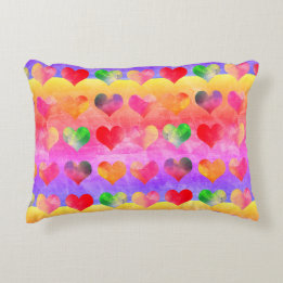 Colorful Rainbow Hearts Boho Art Dekokissen