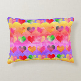 Colorful Rainbow Hearts Boho Art Dekokissen