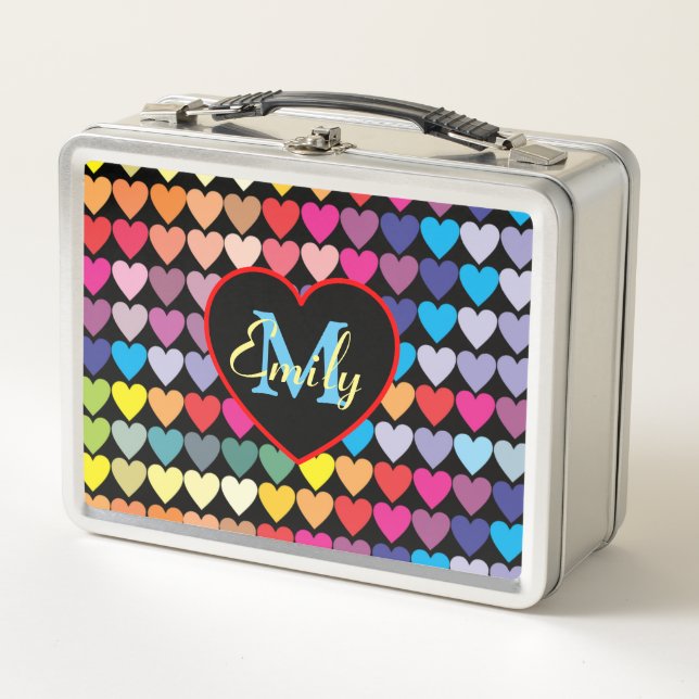 Colorful Rainbow Hearts Pattern Personalised  Metall Brotdose (Vorderseite)